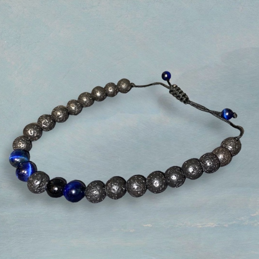BLUE TIGER EYE STONE LAVA ROCK BRACELET NEVER WORN
